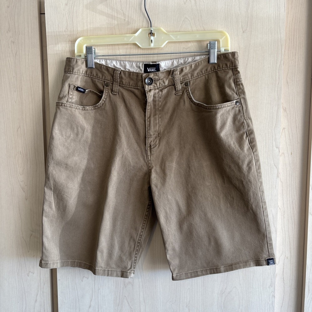 Vans Men's Khaki Tan Chino Shorts Size 32 Flat Front Casual Skate‎ 8" inseam